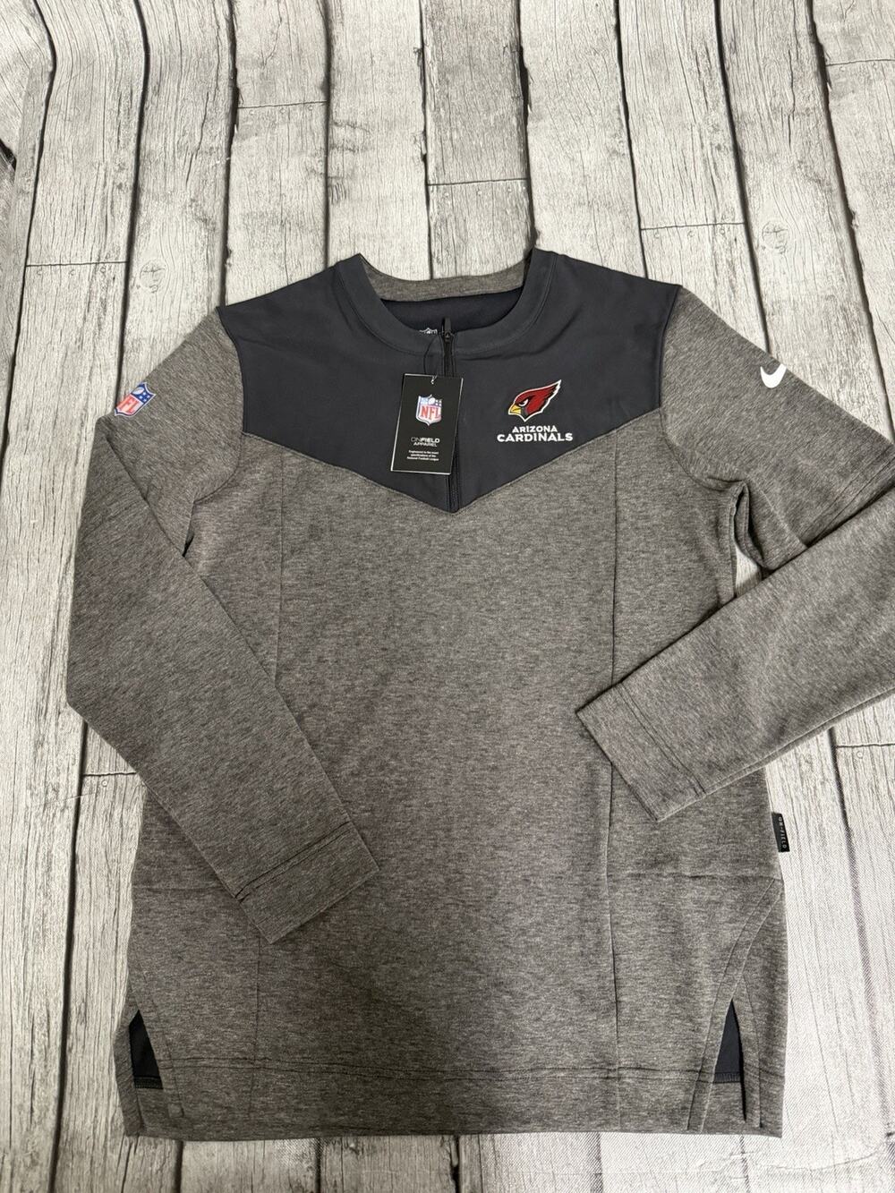 NWT Men’s Nike Arizona Cardinals 1/4 Zip Sideline Pullover Small Grey